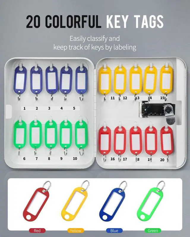 Alt view image 5 of 7 - 20 Position Key Cabinet with Combination Lock Resettable White Digital Security Storage Box Steel Key Organizer with Colorful Key Tag Labels Stickers and Hooks
