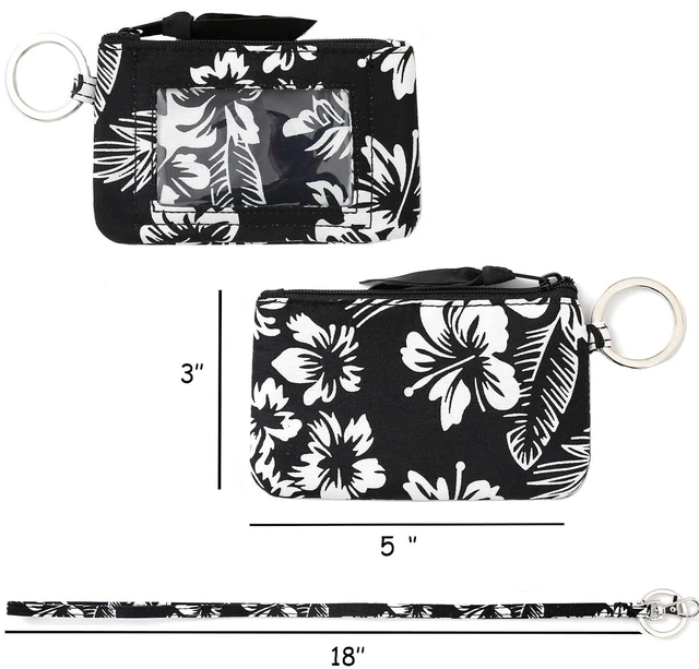 Alt view image 6 of 6 - Lanyard Wallet for Women, ID Card Holder, Lanyards for ID Badges, Floral Zip ID Case Keychain Small Coin Purse Cards, Cash, Work, Travel, Cruise, Teachers, Students, Kids, Black White