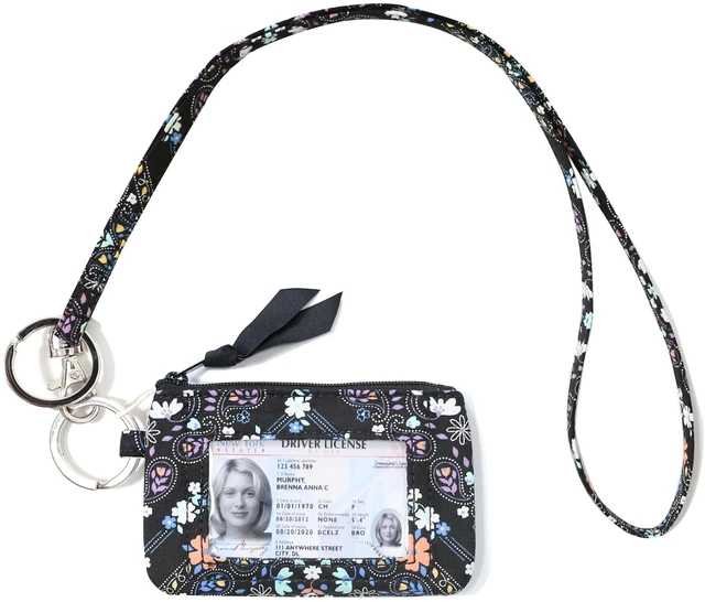 Main image of Lanyard Wallet for Women, ID Card Holder, Lanyards for ID Badges, Floral Zip ID Case Keychain Small Coin Purse for Cards, Cash, Work, Travel, Cruise, Teachers, Students, Kids, Black