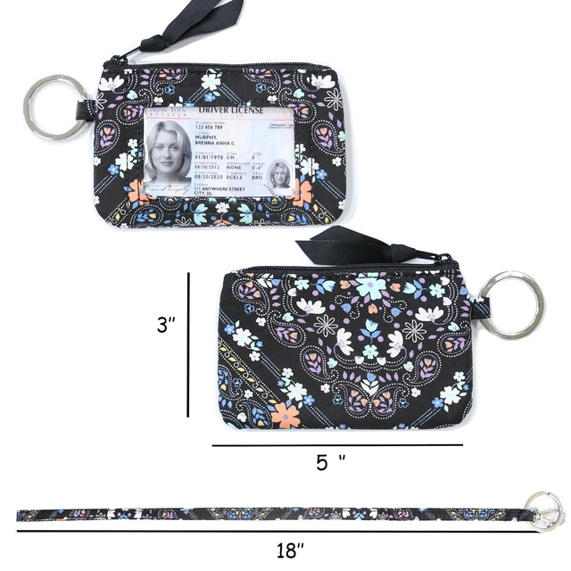 Alt view image 2 of 6 - Lanyard Wallet for Women, ID Card Holder, Lanyards for ID Badges, Floral Zip ID Case Keychain Small Coin Purse for Cards, Cash, Work, Travel, Cruise, Teachers, Students, Kids, Black