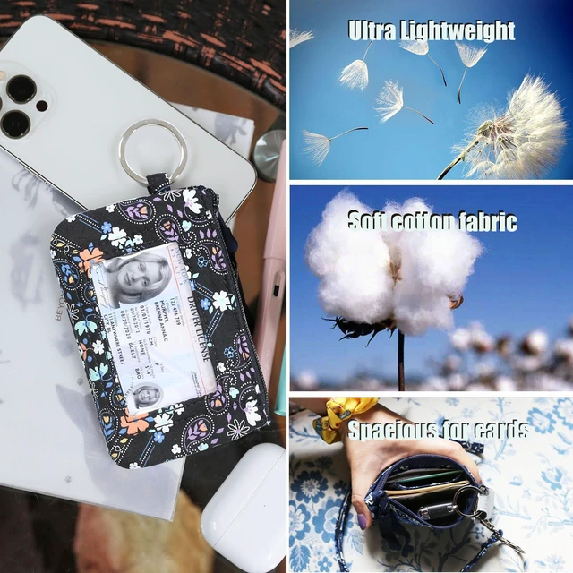 Alt view image 4 of 6 - Lanyard Wallet for Women, ID Card Holder, Lanyards for ID Badges, Floral Zip ID Case Keychain Small Coin Purse for Cards, Cash, Work, Travel, Cruise, Teachers, Students, Kids, Black