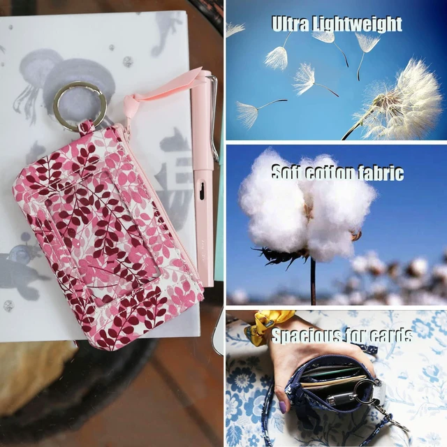 Alt view image 2 of 6 - Lanyard Wallet for Women, ID Card Holder, Lanyards for ID Badges, Floral Zip ID Case Keychain Small Coin Purse Cards, Cash, Work, Travel, Cruise, Teachers, Students, Kids, Pink Leaves