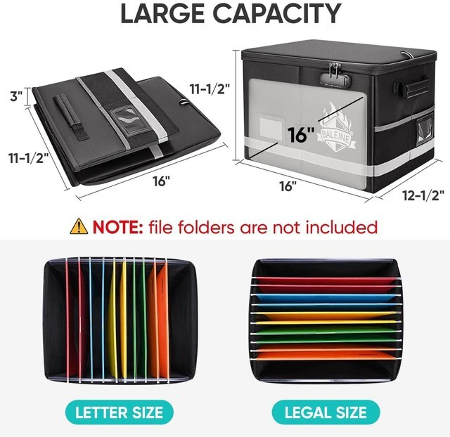Alt view image 4 of 7 - Fireproof Document Box with Lock, Portable Fireproof Document Bag Waterproof Fire Proof File Boxes for Documents, File Organizer Box for Important Paperwork (Sliver, 16''x12.5''x11.5'')