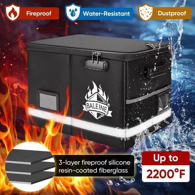 Alt view image 5 of 7 - Fireproof Document Box with Lock, Portable Fireproof Document Bag Waterproof Fire Proof File Boxes for Documents, File Organizer Box for Important Paperwork (Sliver, 16''x12.5''x11.5'')