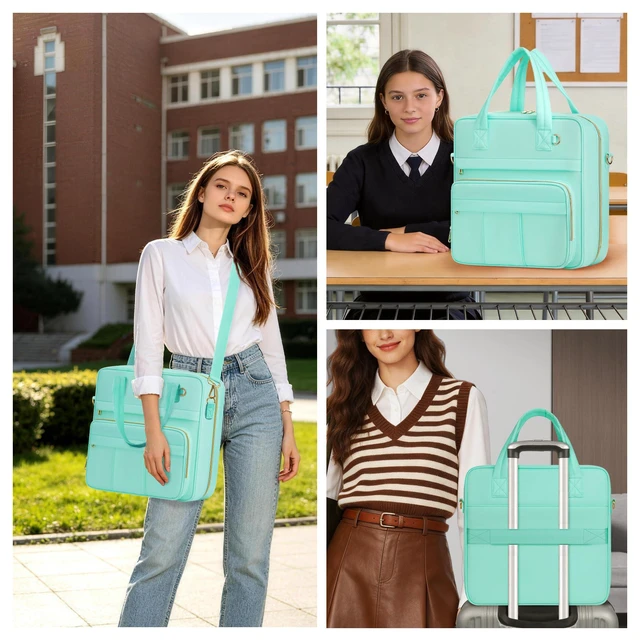 Alt view image 3 of 7 - Zipper Binder | 3 Inch O-Ring, 600 Sheet Capacity Trapper Keeper with Shoulder Strap & Handle, Binder Bag with Multiple Storage Pockets, Fits 13" Laptop (Mint Green)