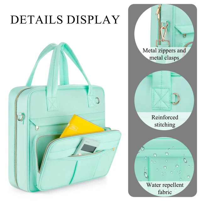 Alt view image 4 of 7 - Zipper Binder | 3 Inch O-Ring, 600 Sheet Capacity Trapper Keeper with Shoulder Strap & Handle, Binder Bag with Multiple Storage Pockets, Fits 13" Laptop (Mint Green)