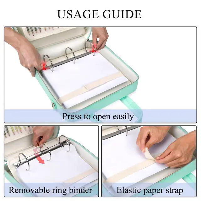 Alt view image 6 of 7 - Zipper Binder | 3 Inch O-Ring, 600 Sheet Capacity Trapper Keeper with Shoulder Strap & Handle, Binder Bag with Multiple Storage Pockets, Fits 13" Laptop (Mint Green)