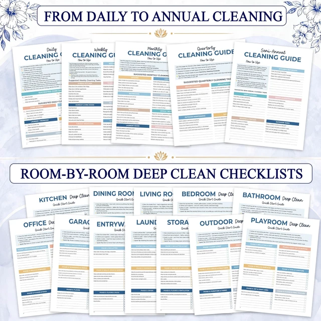 Alt view image 4 of 7 - ADHD Cleaning Planner, Blue Floral Daily Weekly Monthly Checklists Spiral Bound Schedule Organizer for Adults & Teens, Weekly & Monthly Household Tracker for ADHD Minds, Stress-Free Housework