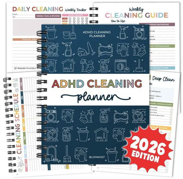 Main image of ADHD Cleaning Planner for Adults & Teens, Weekly Monthly Checklist Spiral Bound Schedule Organizer for Adults & Teens, Daily Household Tracker for ADHD Minds, Stress-Free Housework