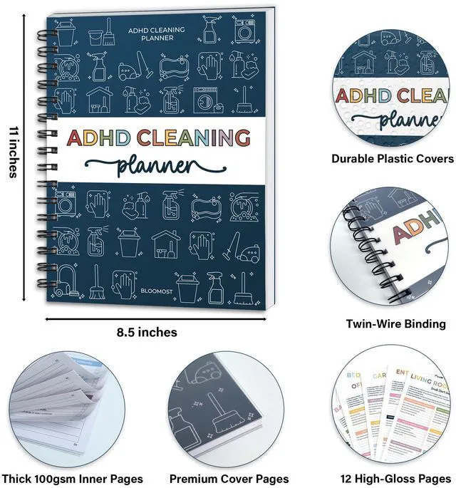 Alt view image 2 of 7 - ADHD Cleaning Planner for Adults & Teens, Weekly Monthly Checklist Spiral Bound Schedule Organizer for Adults & Teens, Daily Household Tracker for ADHD Minds, Stress-Free Housework