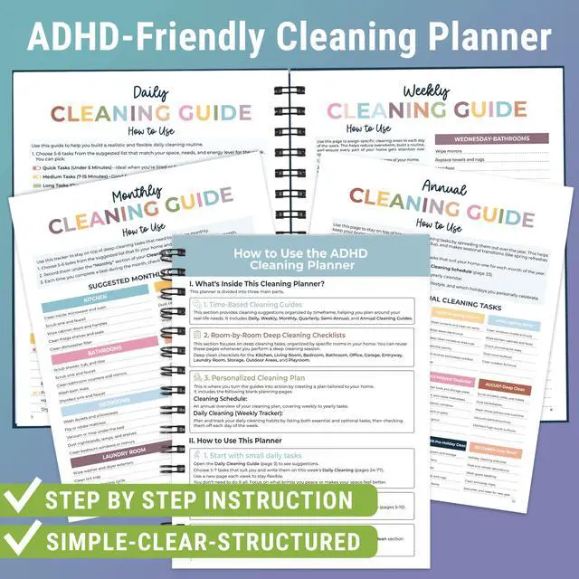 Alt view image 5 of 7 - ADHD Cleaning Planner for Adults & Teens, Weekly Monthly Checklist Spiral Bound Schedule Organizer for Adults & Teens, Daily Household Tracker for ADHD Minds, Stress-Free Housework
