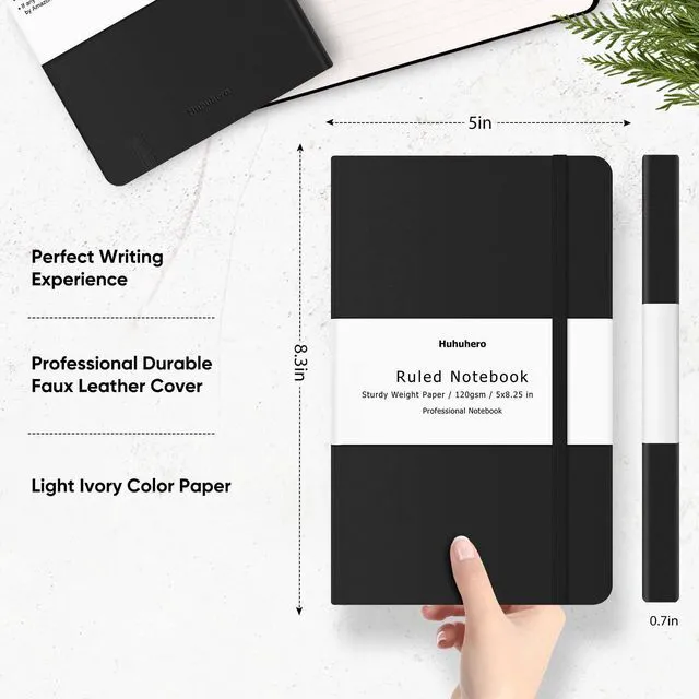 Alt view image 3 of 7 - 20 Pack Lined Journal Notebooks, College Ruled 5"×8.25", Black A5 Sizes, 128 Pages Premium 120gsm Thick Ink-proof Small Work Notebook for Writing Note Taking, Home School & Office Supplies