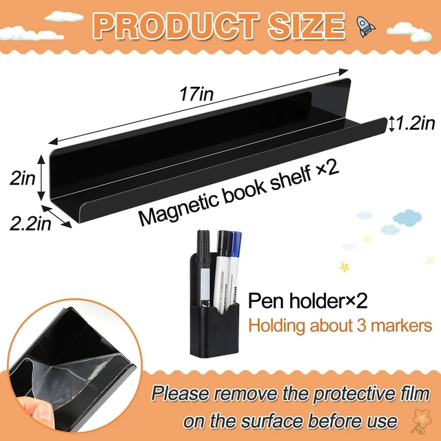 Alt view image 2 of 7 - 17" Acrylic Magnetic Book Shelf & Pen Holder Sets for Whiteboard White Board Accessories, Classroom Must Haves, Stable Books Display Shelves, Teacher Essentials, Holds up to 8 lbs, Black