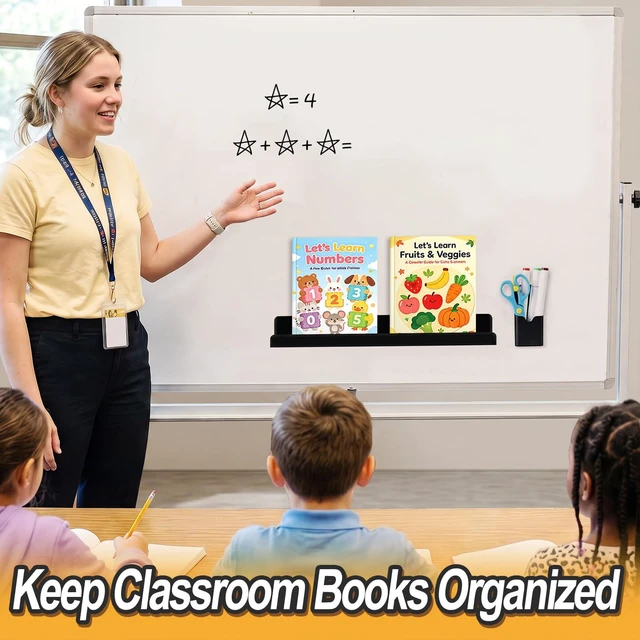 Alt view image 5 of 7 - 17" Acrylic Magnetic Book Shelf & Pen Holder Sets for Whiteboard White Board Accessories, Classroom Must Haves, Stable Books Display Shelves, Teacher Essentials, Holds up to 8 lbs, Black
