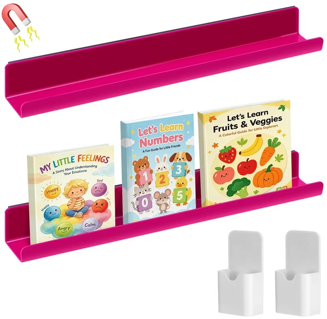 Main image of 17" Acrylic Magnetic Book Shelf & Pen Holder Sets for Whiteboard White Board Accessories, Classroom Must Haves, Stable Books Display Shelves, Teacher Essentials, Holds up to 8 lbs, Rose Red