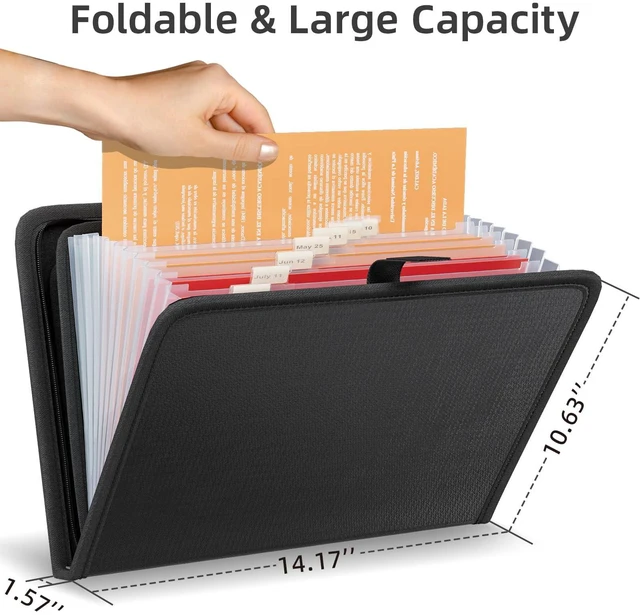 Alt view image 3 of 7 - Fireproof Accordion File Organizer, Expanding File Folder with 13 Pockets Portable Document Organizer with Waterproof Zipper & Labels, File Organizer for Important Document/Paper Storage, Black