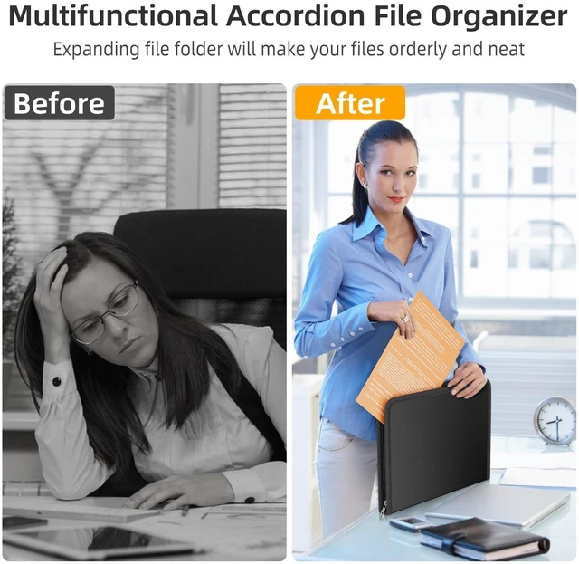 Alt view image 4 of 7 - Fireproof Accordion File Organizer, Expanding File Folder with 13 Pockets Portable Document Organizer with Waterproof Zipper & Labels, File Organizer for Important Document/Paper Storage, Black