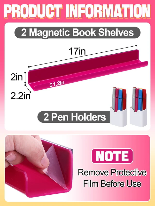 Alt view image 2 of 7 - 17" Acrylic Magnetic Book Shelf & Pen Holder Sets for Whiteboard White Board Accessories, Classroom Must Haves, Stable Books Display Shelves, Teacher Essentials, Holds up to 8 lbs, Rose Red
