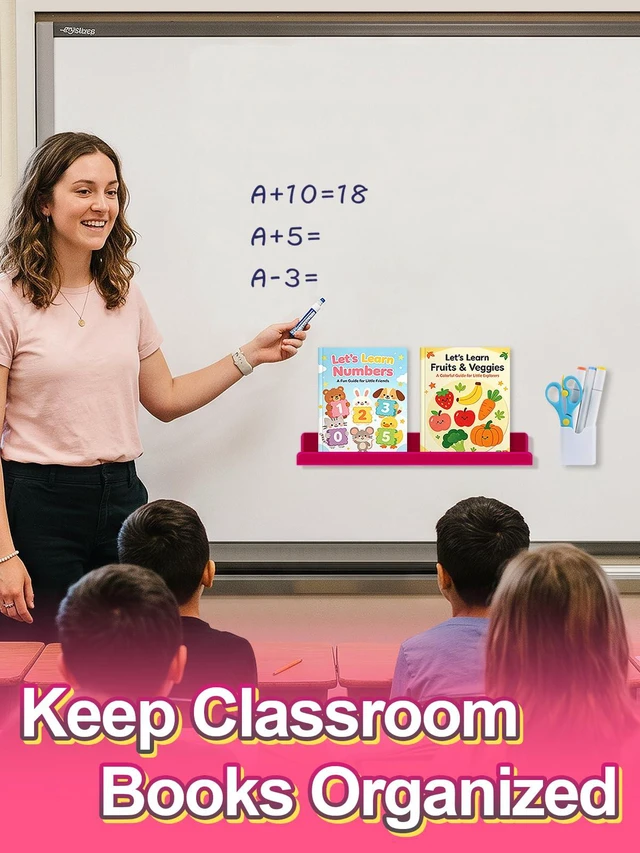 Alt view image 4 of 7 - 17" Acrylic Magnetic Book Shelf & Pen Holder Sets for Whiteboard White Board Accessories, Classroom Must Haves, Stable Books Display Shelves, Teacher Essentials, Holds up to 8 lbs, Rose Red