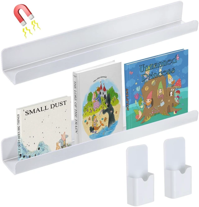 Main image of 17" Acrylic Magnetic Book Shelf & Pen Holder Sets for Whiteboard White Board Accessories, Classroom Must Haves, Stable Books Display Shelves, Teacher Essentials, Holds up to 8 lbs, White