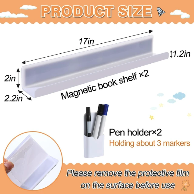 Alt view image 2 of 7 - 17" Acrylic Magnetic Book Shelf & Pen Holder Sets for Whiteboard White Board Accessories, Classroom Must Haves, Stable Books Display Shelves, Teacher Essentials, Holds up to 8 lbs, White