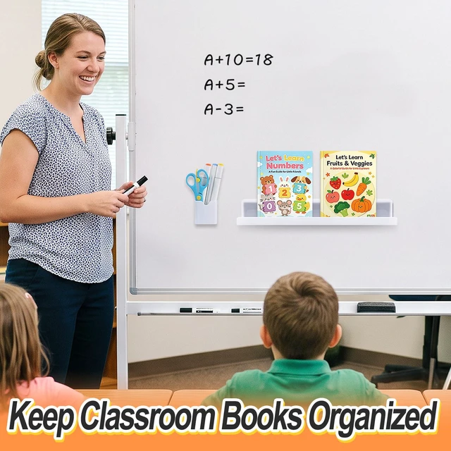 Alt view image 5 of 7 - 17" Acrylic Magnetic Book Shelf & Pen Holder Sets for Whiteboard White Board Accessories, Classroom Must Haves, Stable Books Display Shelves, Teacher Essentials, Holds up to 8 lbs, White