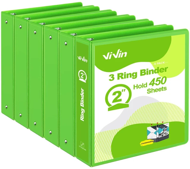 Main image of 2 Inch Round Ring View Binder for Durability, 6-Pack (Ivy Green) Standard 3 Ring Binder for 450 Sheets of US Letter Size Paper, PVC-Free, Clear Front Pocket, Office Home School Use