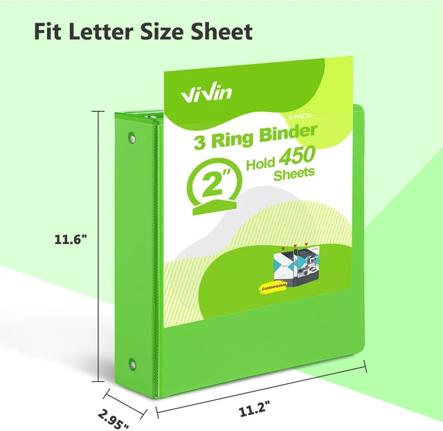 Alt view image 2 of 7 - 2 Inch Round Ring View Binder for Durability, 6-Pack (Ivy Green) Standard 3 Ring Binder for 450 Sheets of US Letter Size Paper, PVC-Free, Clear Front Pocket, Office Home School Use