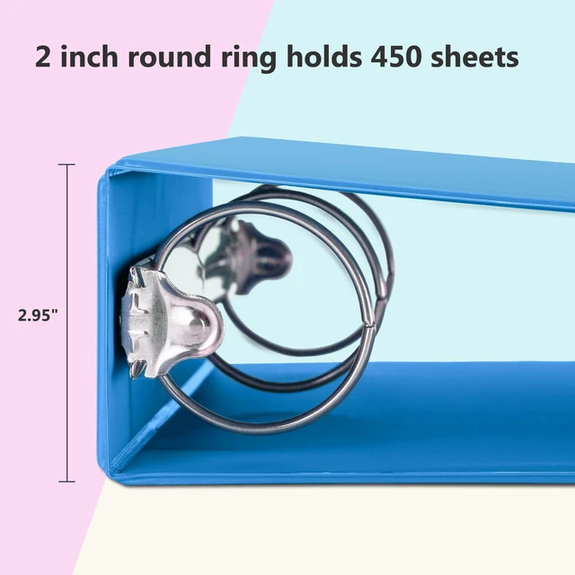 Alt view image 3 of 7 - 2 Inch Round Ring View Binder for Durability, 6 Pack (Assorted) Standard 3 Ring Binder for 450 Sheets of US Letter Size Paper, PVC-Free, Clear Front Pocket, Office Home School Use