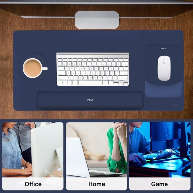 Alt view image 7 of 7 - Keyboard Mouse Pad Set, Large Gaming Mouse Pad&Keyboard Wrist Rest Rectangular Mousepad with Wrist Rest&Coaster, Ergonomic Non-Slip&Easy Typing Pad with Curved Silicone Lining, Navy Blue