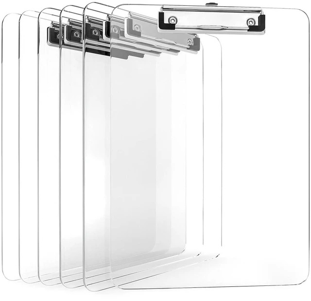 Main image of Acrylic Clipboards 12.5 x 9, Clear 6 Pack Letter Size Clip Boards with Low Profile Metal Clips, Hold up to 100 Sheets, Lightweight Set for Classroom, School, Office and Home