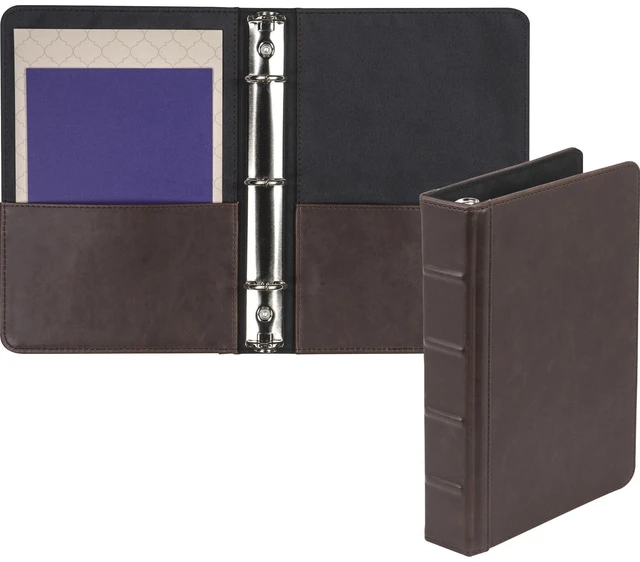 Main image of Vintage Leather Mini 3 Ring Binder 1 Inch Round Ring (Holds 200 Sheets), 5.5 x 8.5 Inch Documents, Professional Organizer, Planner, Notebook, Brown