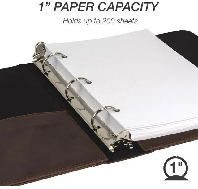 Alt view image 6 of 7 - Vintage Leather Mini 3 Ring Binder 1 Inch Round Ring (Holds 200 Sheets), 5.5 x 8.5 Inch Documents, Professional Organizer, Planner, Notebook, Brown