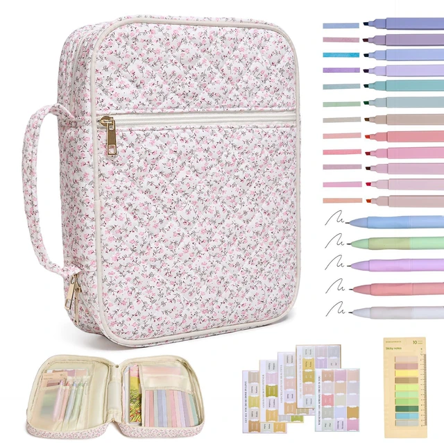Main image of Bible Bag Cover Case for Women Study Supplies Kit Church Book Holder Bible Study Supplies w/ Tabs Pens Portable Church Book Quilted Large Carrying Case Christian Gifts for Women Girls