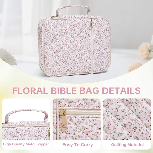 Alt view image 5 of 6 - Bible Bag Cover Case for Women Study Supplies Kit Church Book Holder Bible Study Supplies w/ Tabs Pens Portable Church Book Quilted Large Carrying Case Christian Gifts for Women Girls