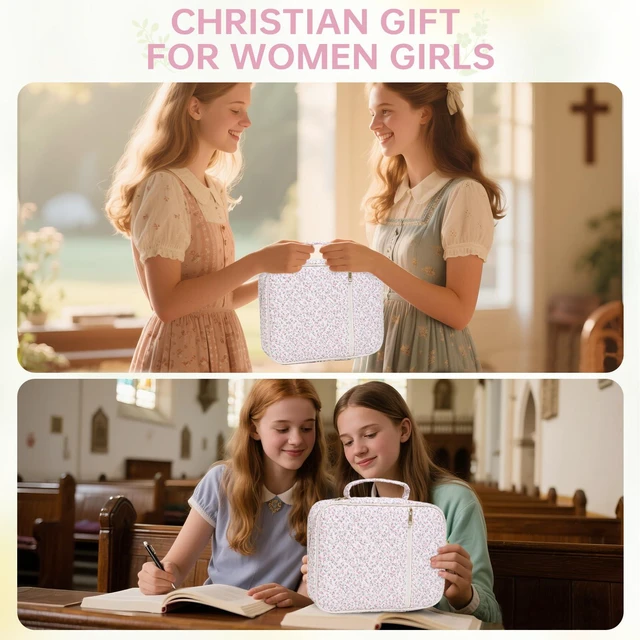Alt view image 6 of 6 - Bible Bag Cover Case for Women Study Supplies Kit Church Book Holder Bible Study Supplies w/ Tabs Pens Portable Church Book Quilted Large Carrying Case Christian Gifts for Women Girls