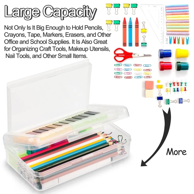 Alt view image 4 of 6 - Pencil Box, Large Capacity Pencil Boxes 2 Compartments, Hard Pencil Case with Snap-tight Lid, Plastic Storage Organizer Box(Clear, 6 Pack)