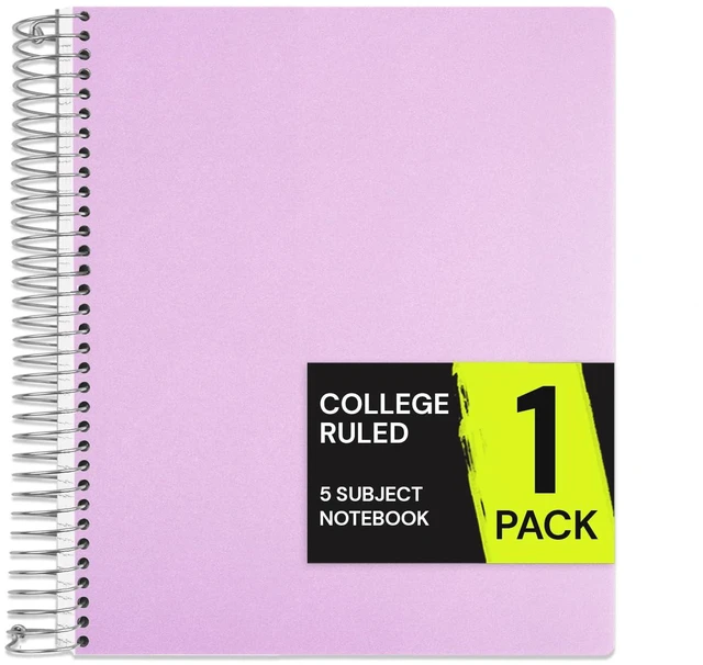 Main image of 5 Subject Spiral Notebook College Ruled, 400 Pages, Purple 200 Sheets, 9 x 11 in, 6 Pack Waterproof Plastic Cover, Durable, School Notebooks, Classroom, Teachers: Amazon.com