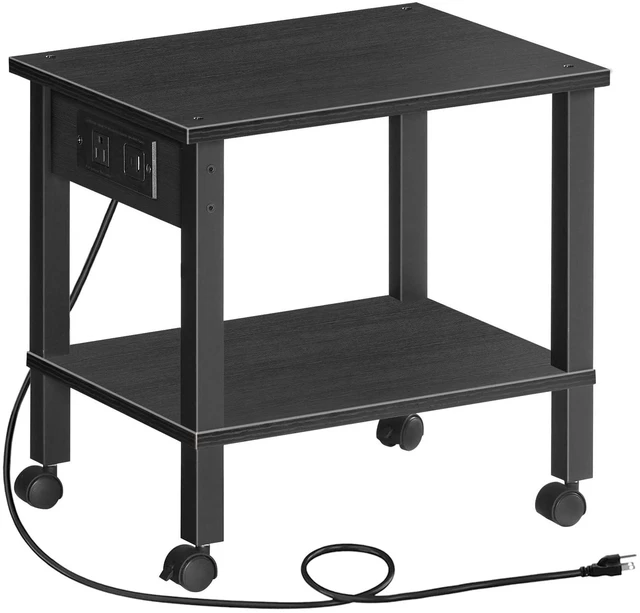 Main image of 2-Tier Printer Stand with Charging Station, Under Desk Printer Table, Printer Cart with Storage Shelves, Shelf for Small Spaces, for Home Office, Black BK38UPS01