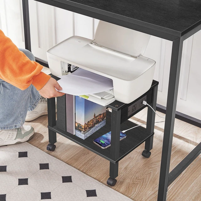 Alt view image 4 of 7 - 2-Tier Printer Stand with Charging Station, Under Desk Printer Table, Printer Cart with Storage Shelves, Shelf for Small Spaces, for Home Office, Black BK38UPS01