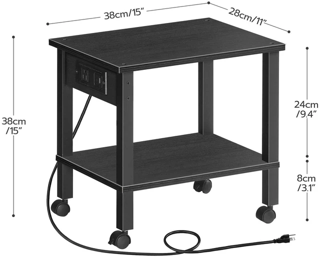 Alt view image 5 of 7 - 2-Tier Printer Stand with Charging Station, Under Desk Printer Table, Printer Cart with Storage Shelves, Shelf for Small Spaces, for Home Office, Black BK38UPS01