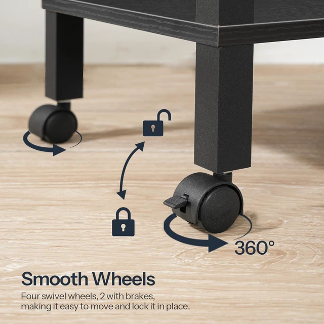 Alt view image 7 of 7 - 2-Tier Printer Stand with Charging Station, Under Desk Printer Table, Printer Cart with Storage Shelves, Shelf for Small Spaces, for Home Office, Black BK38UPS01