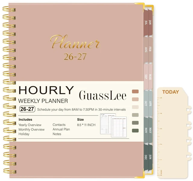Main image of Hourly Planner 2026-2027 with Time Slots, 8.5"x 11" A4 Large Academic Planner, Weekly & Monthly Appointment Book, Jul 2026 - Jun 2027, Agenda Organizer for Home School, Pink