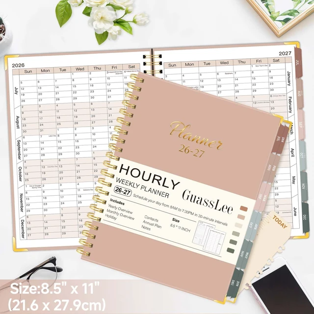 Alt view image 2 of 7 - Hourly Planner 2026-2027 with Time Slots, 8.5"x 11" A4 Large Academic Planner, Weekly & Monthly Appointment Book, Jul 2026 - Jun 2027, Agenda Organizer for Home School, Pink