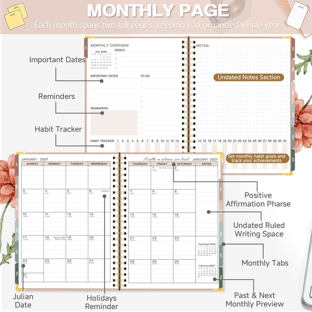 Alt view image 4 of 7 - Hourly Planner 2026-2027 with Time Slots, 8.5"x 11" A4 Large Academic Planner, Weekly & Monthly Appointment Book, Jul 2026 - Jun 2027, Agenda Organizer for Home School, Pink