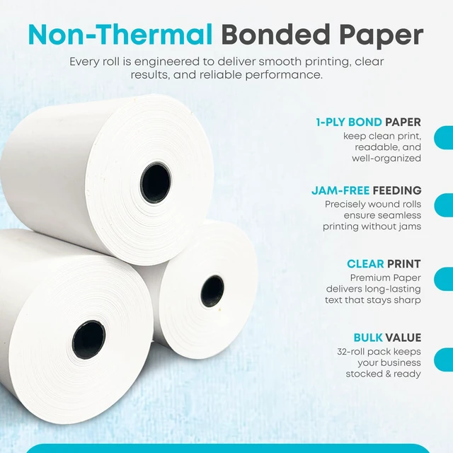Alt view image 4 of 7 - (32 Rolls) Kitchen Printer Paper 3" x 150 Feet Receipt Paper Rolls Compatible with Star SP700 SRP275 TMU200, 2 Ply and 1 Ply printers Ribbons Required-Non Thermal