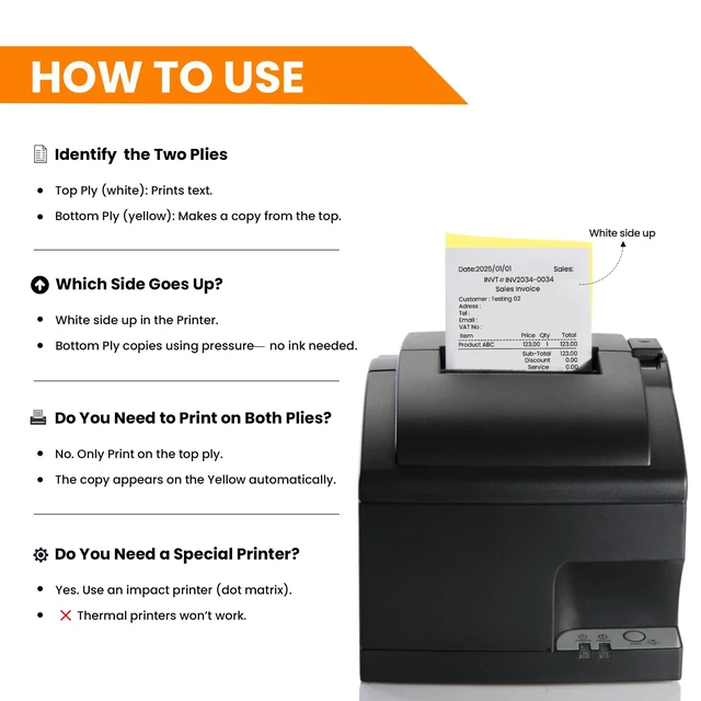 Alt view image 4 of 7 - (32 Rolls) 2 Ply Kitchen Printer Paper White/Yellow Carbonless 3" x 95 Feet Receipt RollsCompatible with Star SP700 Printer Paper, SP2000 UP389 480 220 250Ribbons RequiredNon Thermal