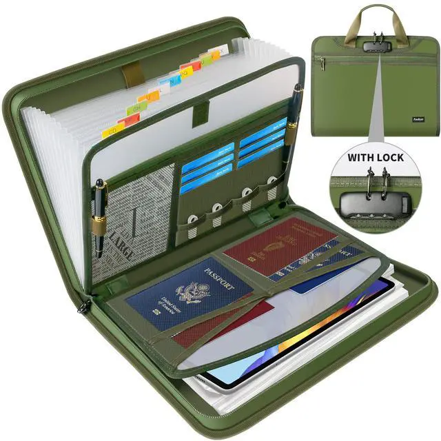 Main image of Important Document Organizer with Lock, Fireproof Accordion File Organizer 13 Pockets Expanding File Folder with Handle & Labels, Portable Travel Business Binder Papers Organizer for Letter A4 Files