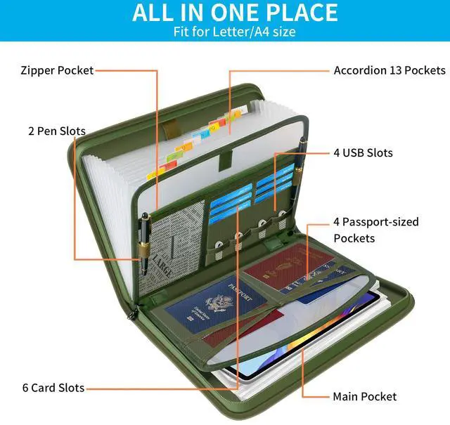 Alt view image 4 of 7 - Important Document Organizer with Lock, Fireproof Accordion File Organizer 13 Pockets Expanding File Folder with Handle & Labels, Portable Travel Business Binder Papers Organizer for Letter A4 Files