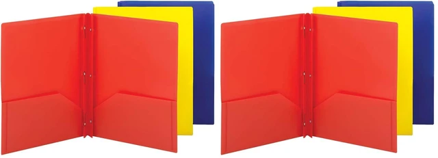Main image of Poly Two-Pocket Folder,Three-Hole Punch Prong Fasteners,Letter Size,Assorted Colors,3 per Pack (87738),(Pack of 2)